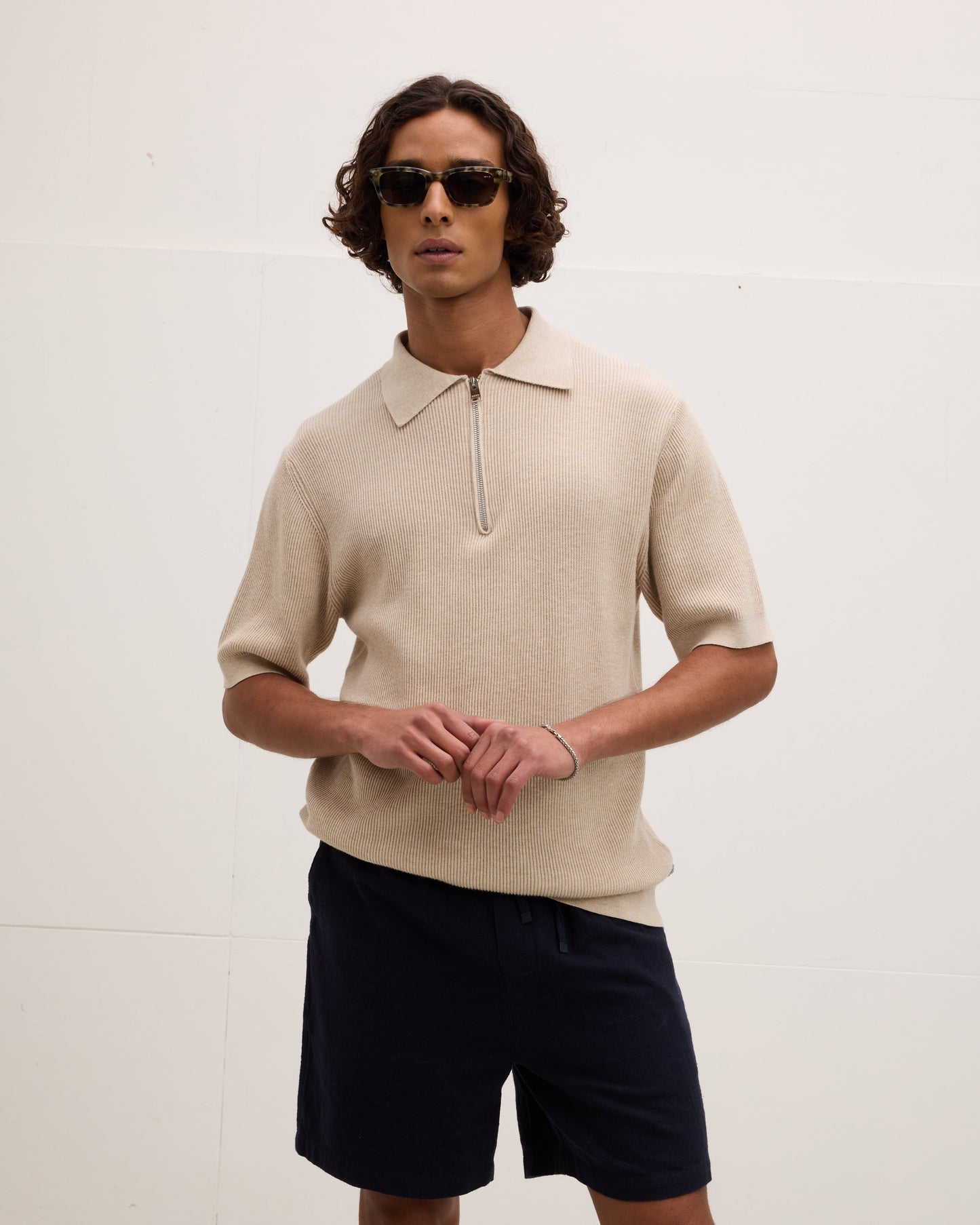 Knitted zipper polo