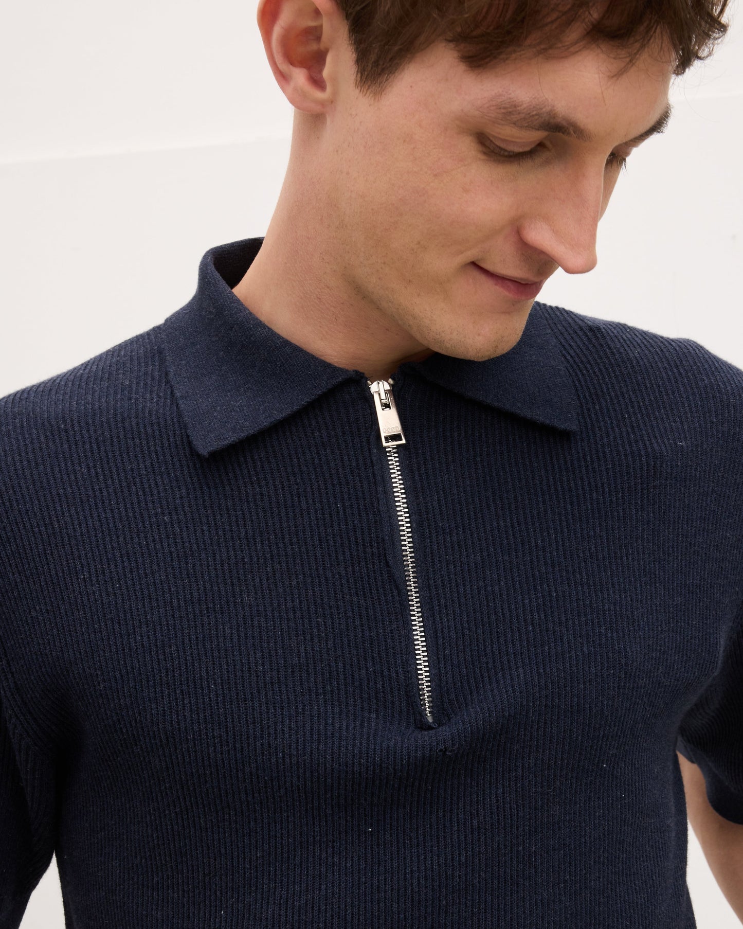 Knitted zipper polo