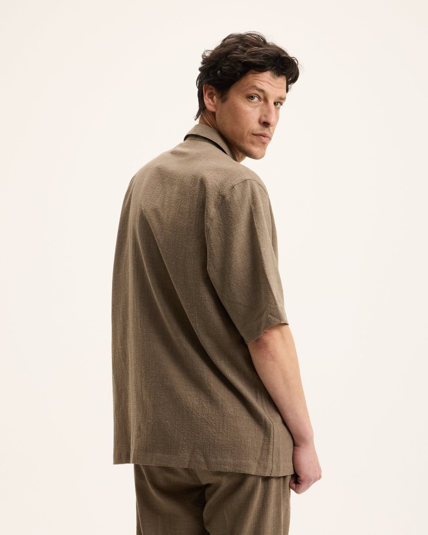 Sage Linen Blend Seersucker Shirt