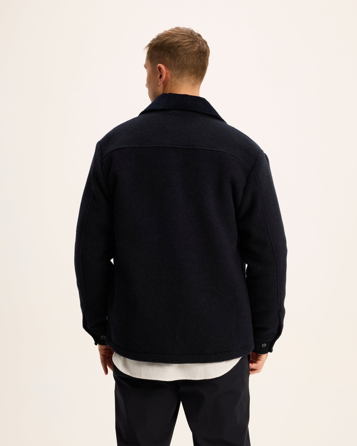 Sand Wool Jacket with Corduroy Collar